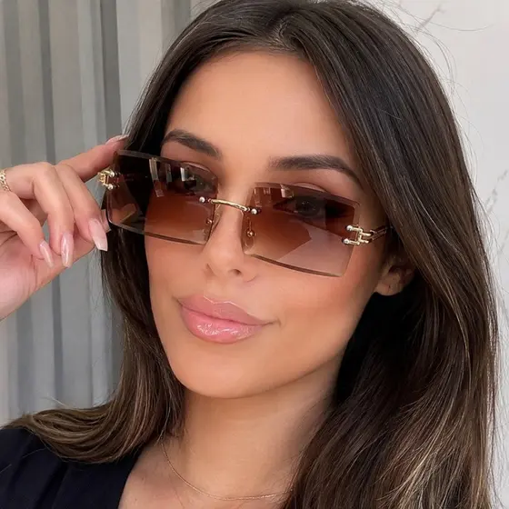 Óculos de Sol Feminino Sem Aro Estilo Blogueira para Verão Uv400