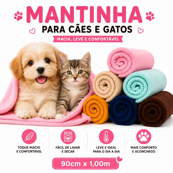 Manta Pet Mantinha Cobertor Macio 90x100cm para Cachorro Cães e Gatos Lisa