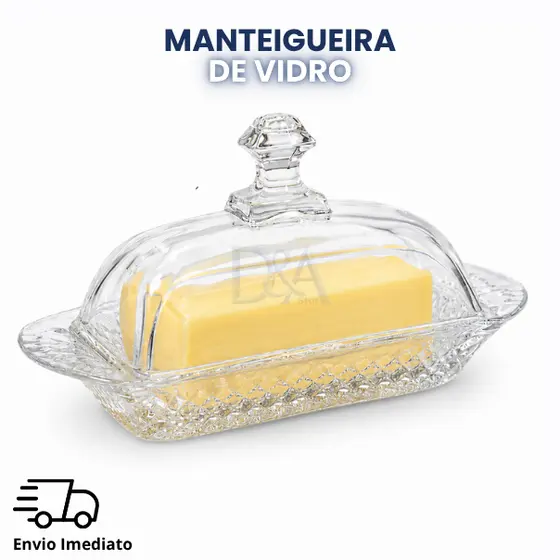 Manteigueira De Vidro Com Tampa Premium Porta Manteiga Resistente E Elegante