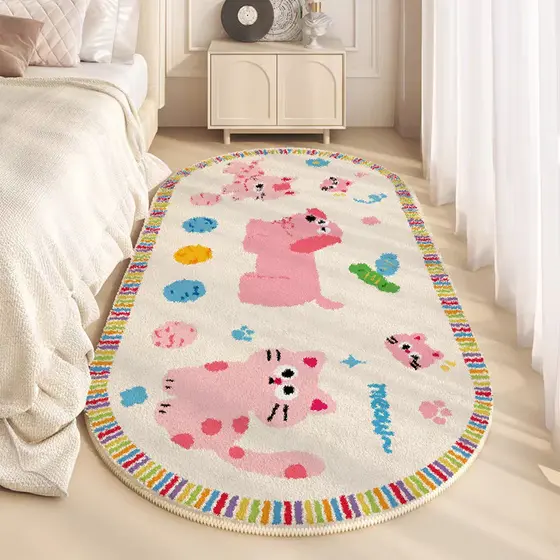 [Novo produto] ins Oval quarto cabeceira tapete luz luxo High-End longo grosso Cashmere tapete menina quarto crianças gr
