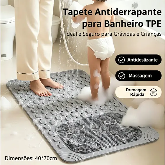 Tapete Antiderrapante para Banheiro com Ventosas Massageador de Pés Drenagem Rápida Antiderrapante40*70CM
