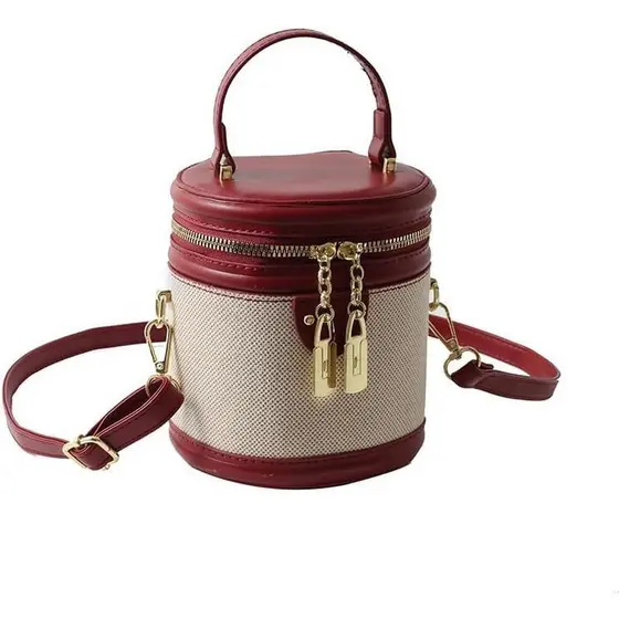 Retro Balde Saco Cor Contraste Cilindro Bolsa Sênior Sentido Estilo Ombro Único Crossbody Com Zíper