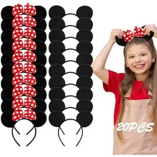 Lucky Will 20 Pack Orelhas De Mouse Tiara Clássica Sólida Preta E Vermelha Arco Tiaras Em Massa Para Crianças Adultos-Me
