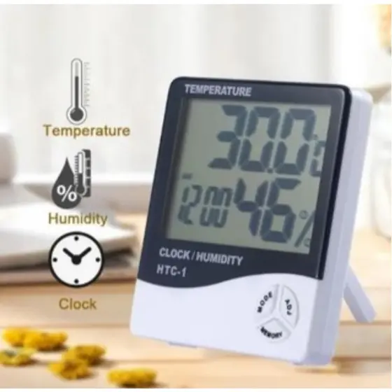Termo Higrômetro Medidor Temperatura Umidade Relógio Digital