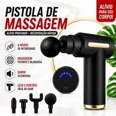Pistola de Massagem Muscular Mini Portátil 6 Níveis Silenciosa Recarregável USB 4 Cabeças
