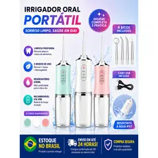 Irrigador Oral Portátil Recarregável USB Remove Resíduos e Sujeiras com Suavidade Ideal para Casa e Viagem