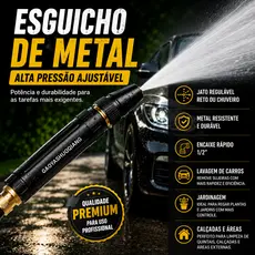 Esguicho de Metal Alta Pressão Ajustável para Mangueira 1/2" Bico Jato Forte Lava Carro Jardim Calçada