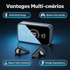 Fone TWS 5.2 Estéreo - Estojo 2000mAh com Suporte Celular - IPX5 Prova d'Água - 4-5h Bateria