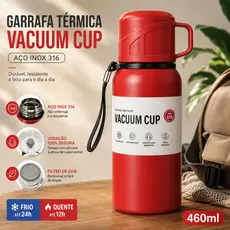 Garrafa Térmica 460ml Inox SUS316 com Copo Filtro de Chá Parede Dupla a Vácuo Antivazamento Quente e Frio