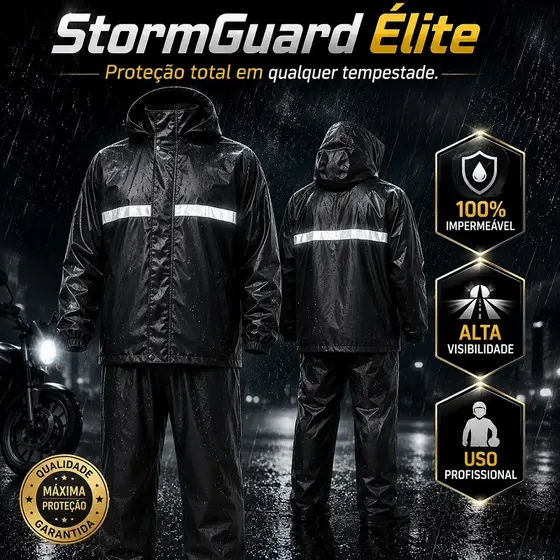 StormGuard Élite™ - Conjunto Impermeável Motoqueiro para Chuva Forte com Capuz Ajustáve