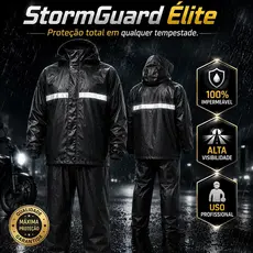 StormGuard Élite™ - Conjunto Impermeável Motoqueiro para Chuva Forte com Capuz Ajustáve