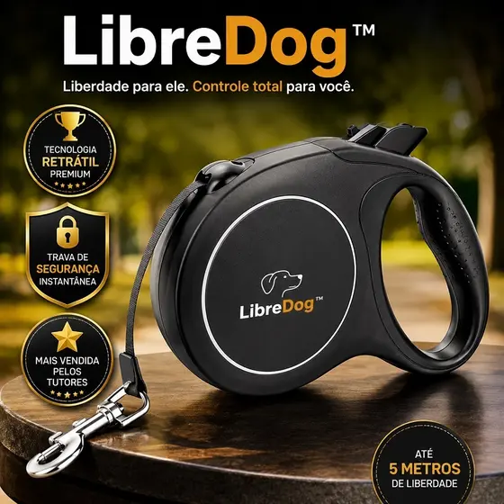 LibreDog™ Guia Retrátil Cachorro 5m Com Trava Segurança Cabo Ergonômico Resistente Para Cães