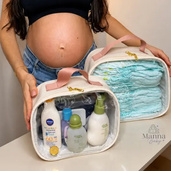 Kit necessaire maternidade 2 peças maleta transparente organizadora