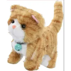Gato de Pelúcia Interativo Anda e Mexe a Cauda Som e Movimento Infantil Presente 20cm