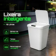 Lixeira Automática por Sensor 16L Tampa com Vedação Anti-odor Silenciosa Para Cozinha e Banheiro Presente Prático