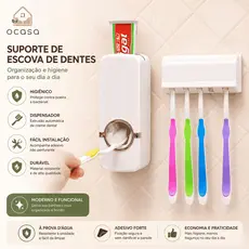 Dispenser Pasta De Dente Creme Dental Porta Escova Com Suporte Prático Econômico