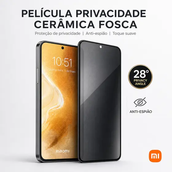 Película Privacidade Cerâmica Fosca Xiaomi Redmi 15C 14C 13C 12 Note 15 14 13 Pro 12S 11 10S X6 Anti-Espião