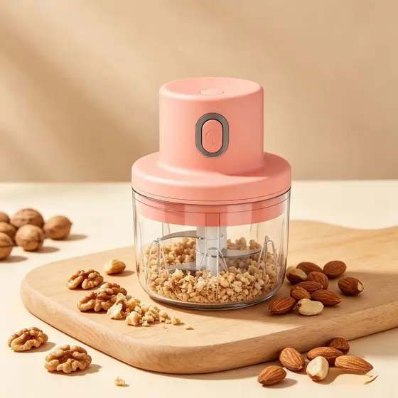 Mini Processador Elétrico de Alimentos Portátil com 3 lâminas de aço inox USB 250 ml
