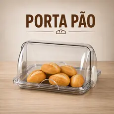 Porta Pão Transparente Acrílico Cristal Fumê Tampa Basculante Articulável Organizador Cozinha Profissional Doces