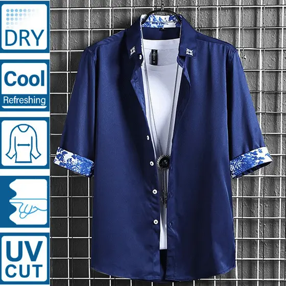 [Para o Verão] Camisa elegante de sete mangas ao estilo chinês para o verão/Camisa masculina/Estilo casual/Confortável