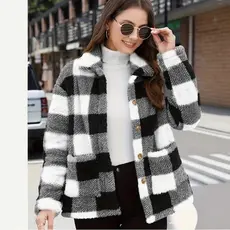 [Estilo de Inverno] Winter Fashion Plaid Long-Sleeved Casual Jacket Jaqueta/Quadriculada/Feminina/Inverno
