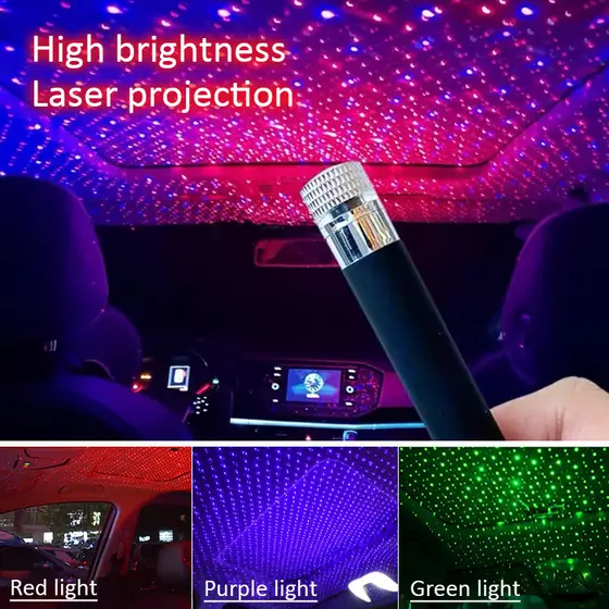 [Ambiente Único] SoundResponsive Car Starry Sky Projection Light with USB Luz/Estrela/Carro/Projeção