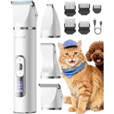 oneisall Máquina de Cortar Pelos Silenciosa para Gatos com Pelos Enredados, Kit de Higiene para Gatos 3 em 1 com Display