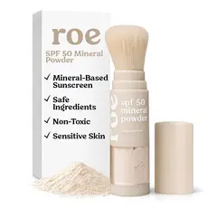 Roe Wellness - Protetor Solar em Pó SPF 50 à Base de Minerais, Não Tóxico, Aplicação com Pincel para Crianças, Adultos e