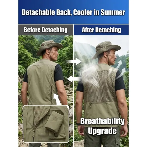 【Confortável e Leve】Colete Multi-Bolsos para Pesca/Caminhada/Aventura - Secagem Rápida e Respirável