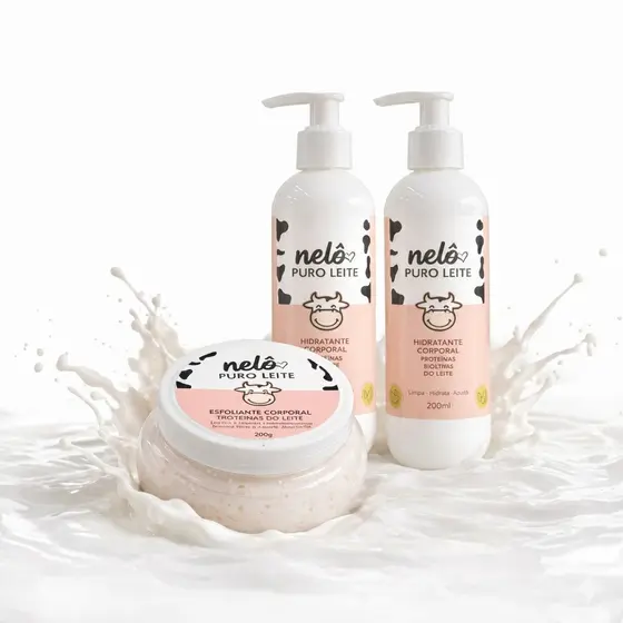 Kit Puro Leite Vaquinha - Sabonete, Esfoliante e Hidrante Corporal