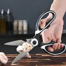 Tesoura de Cozinha Multiuso Aço Inox -Corta Carnes, Ossos e Abre Nozes e Garrafas, Não Enferruja