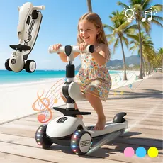 Patinete Infantil 3 Rodas Dobrável Luz Led e Freio Ajustável de Altura Seguro Diversao Toys