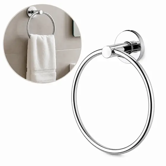 Porta Toalha de Mãos e Rosto Argola com dupla fixação para Banheiros e Lavatórios INOX 1175