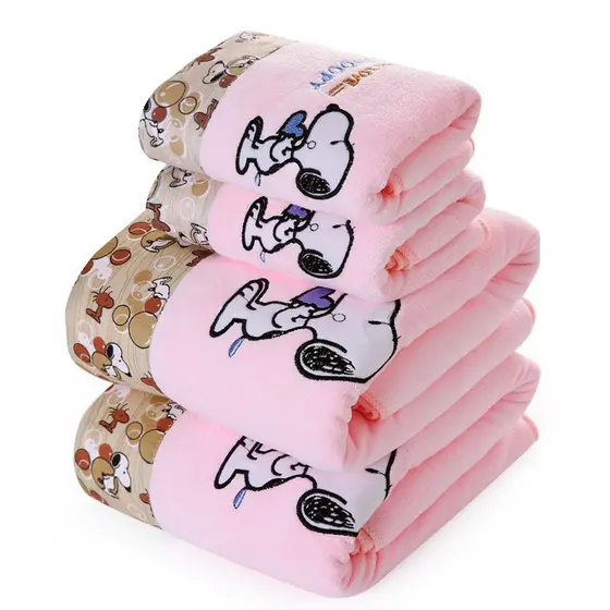 Conjunto de Toalha de Banho + Toalha de Algodão Blue Magic Snoopy 70 * 140cm + 35 * 70cm