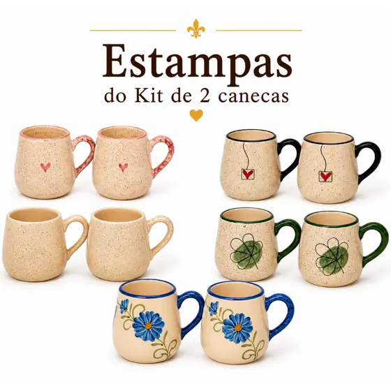 Kit 2 Canecas Cerâmica Pintada a Mao Café Cappuccino Chá Artesanal