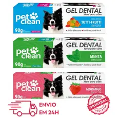 Pasta de Dente para Cachorro e Gato Pet Clean Gel Dental Morango 90g Creme de Higiene Bucal Contra Tartaro e Mau Halito