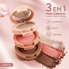 Paleta 3 em 1 Pó Compacto Blush e Contorno Facial Compacto Maquiagem Glow
