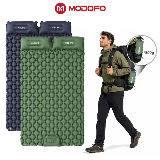 MODOFO Colchão Inflável Portátil Solteiro/Casal Camping com Bomba de Pé Embutida Travesseiro 190CM