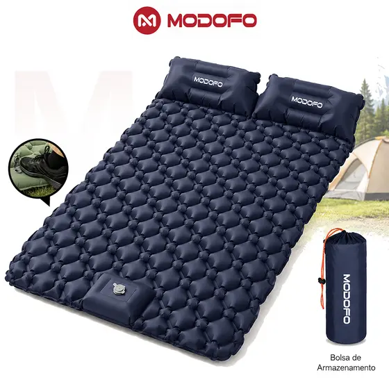 MODOFO Colchão Inflável Solteiro/Casal Camping Cama de Ar com Bomba de Pé Embutida Travesseiro 190cm
