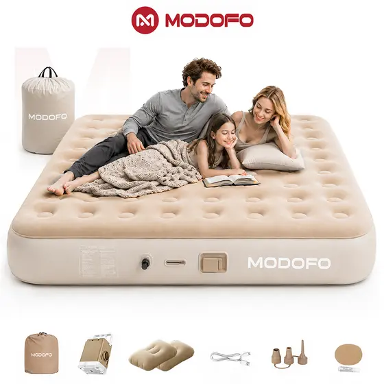 MODOFO Colchão Inflável 25CM Solteiro/Queen/King Com Bomba Elétrica Recarregável Cama Inflável Para Camping Casa