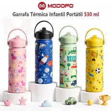 MODOFO Garrafa Térmica Infantil 530ml Inox 304 Antivazamento com Canudo e Alça para Escola e Passeios