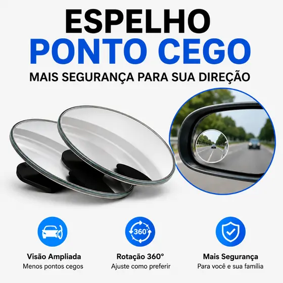 1 par - Espelho Retrovisor Carro Moto Convexo Fixo Móvel Auxiliar Externo Pontos Cegos 5cm Universal