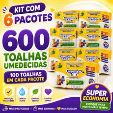 Kit 6 Toalhas Umedecidas Chameguinho Baby 100 Folhas Sem Alcool 600un Higiene Bebe Lenco Umedecido