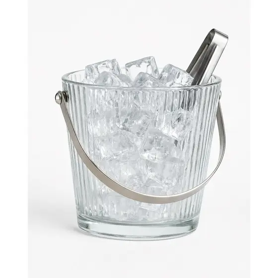 Balde de Gelo de Vidro com Pegador de Inox 1 Litro – Balde para Whisky, Espumante e Kit Bar