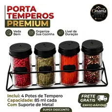 Porta Condimentos de Vidro com Suporte Aramado 4 Potes 85ml
