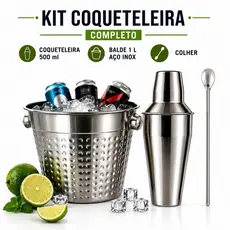 Kit Bartender Completo Coqueteleira 500ml Balde de Gelo Inox 1L Colher Bailarina