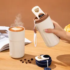 Copo Térmico Cafe 450ml Inox com Display Digital Tampa com Trava Mantém Temperatura Para Café e Chá