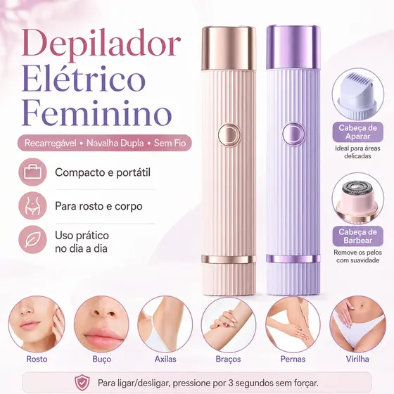 Depilador Elétrico Feminino Recarregável com Navalha Dupla Indolor