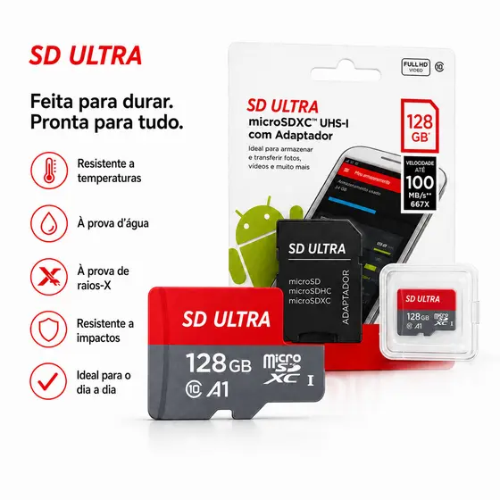 Cartão De Memória Micro Sd 128GB Classe 10 Ultra A1- Câmeras de Segurança