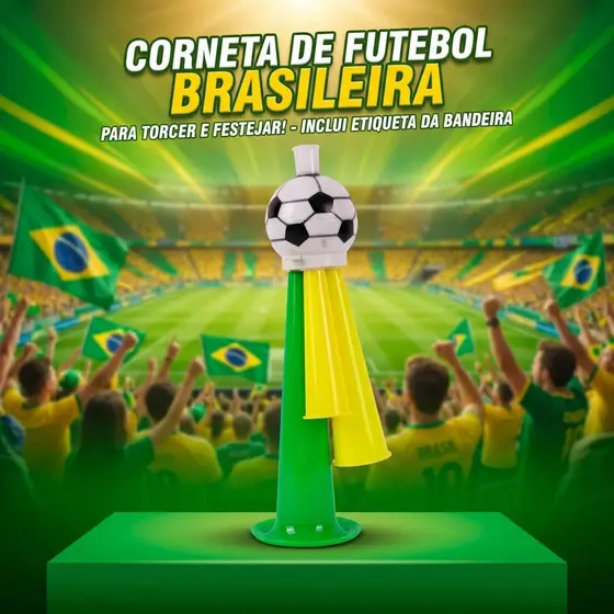 Corneta de Futebol Brasil Copa do Mundo com Etiqueta da Bandeira, Acessório para Festas e Torcidas Esportivas